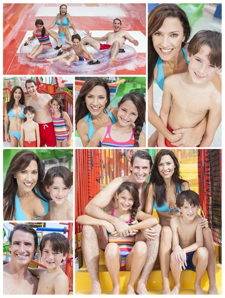 Moeder, vader & kinderen familie spelen op waterpark — Stockfoto