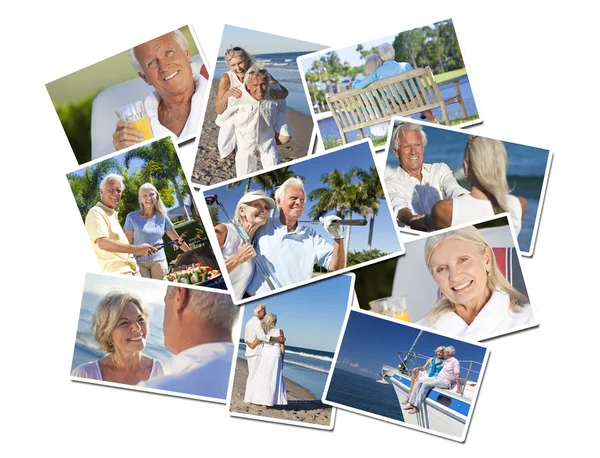 Happy Retired Senior Couples Montage Romantic Vacation — Stock Photo, Image