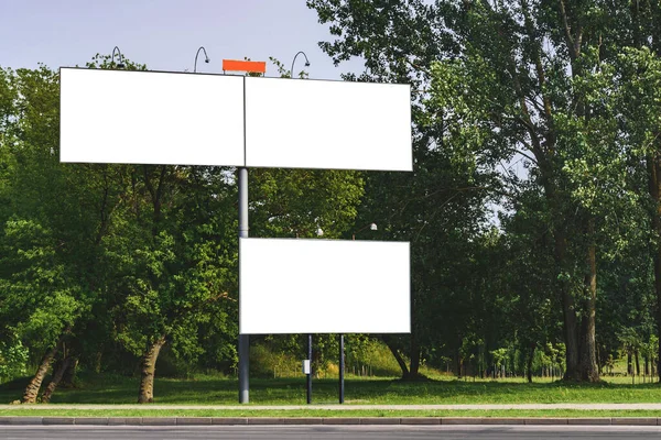 Blank Billboard Mockup White Screen Backdrop Nature Blue Sky Business — Stock Photo, Image