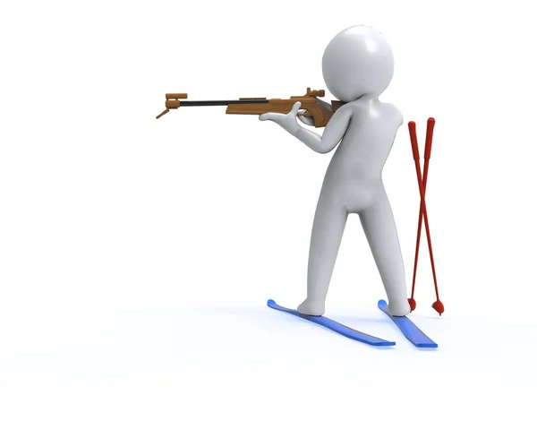 Biathlon. 3D man fires a gun at a target — Stock Photo, Image