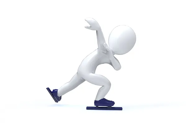 Jogos Olímpicos de Inverno. Patinação rápida. 3d homem está patinando em um fundo branco . — Fotografia de Stock