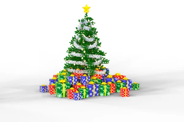 Christamas tree and gift boxes on a white background — Stock Photo, Image