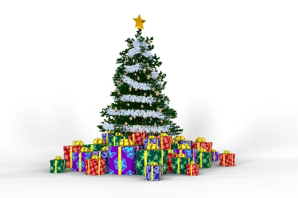 beyaz zemin üzerinde christamas ağaç ve hediye kutuları