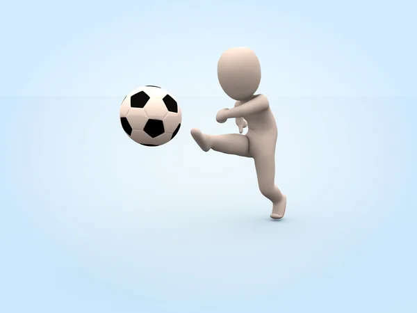 Fotboll. 3D-man slår bollen. fotboll — Stockfoto