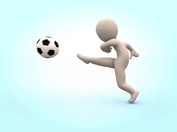 サッカー。3 d 男逆襲ボール。サッカー — ストック写真