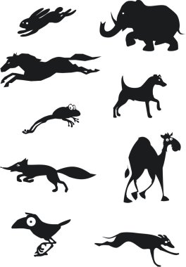 siyah hayvan siluetleri kümesi