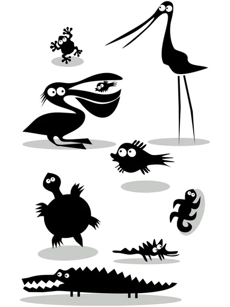 Conjunto de siluetas de animales negros — Vector de stock