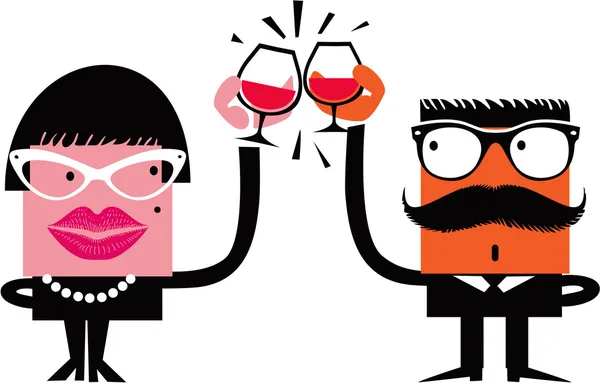 Personajes de dibujos animados celebran beber vino — Vector de stock