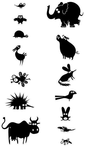 Ensemble de silhouettes animales noires — Image vectorielle