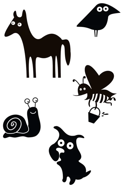 Conjunto de siluetas de animales negros — Vector de stock