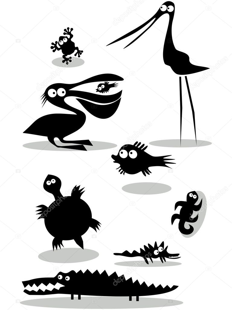 Set of black animal silhouettes