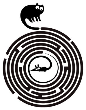 komik kedi ve fare yuvarlak Maze