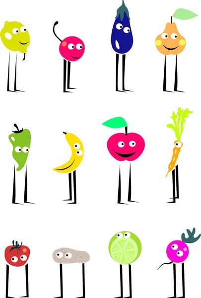 Funny Fruits and Vegetables — Stock Vector