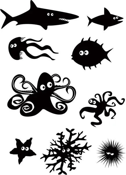 Conjunto de animales marinos divertidos — Vector de stock