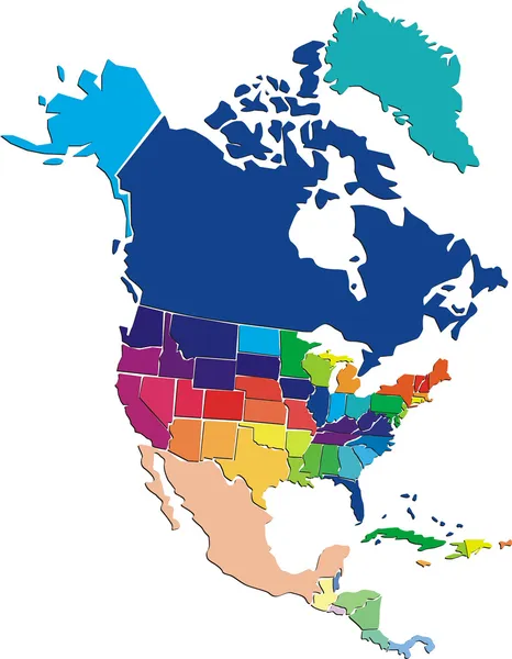 Färgglada Nordamerika karta — Stock vektor