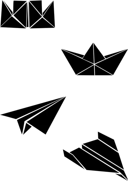 Origami papel barcos y aviones — Archivo Imágenes Vectoriales