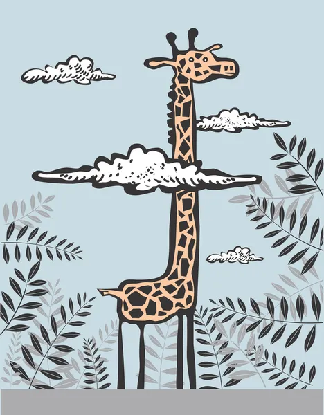 Girafe drôle dans les nuages — Image vectorielle