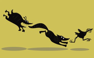 komik köpek, tilki ve tavuk