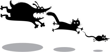 komik çalışan köpek, kedi ve fare