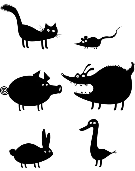Silhouettes d'animaux drôles — Image vectorielle