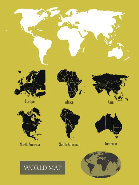 Mappa del mondo con i continenti — Vettoriale Stock