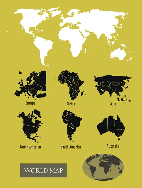 Világ Térkép a kontinensek — Stock Vector