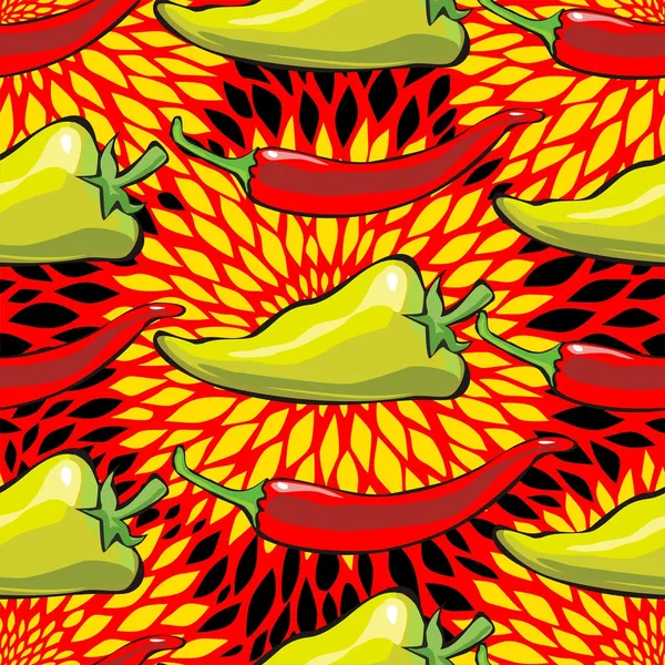 Modèle sans couture avec des poivrons rouges et verts — Image vectorielle