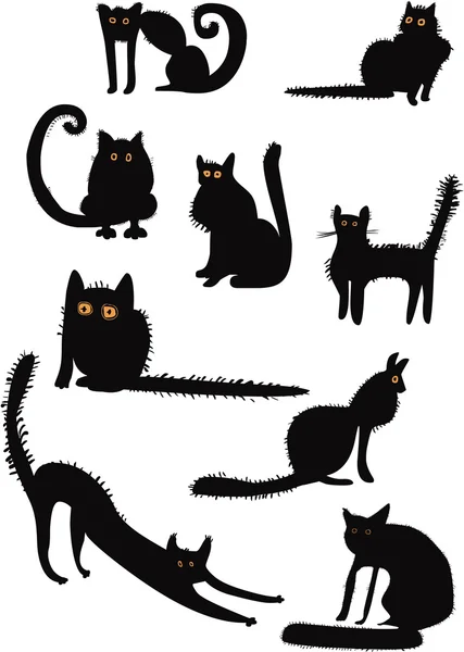 Colección de gatos negros divertidos — Archivo Imágenes Vectoriales