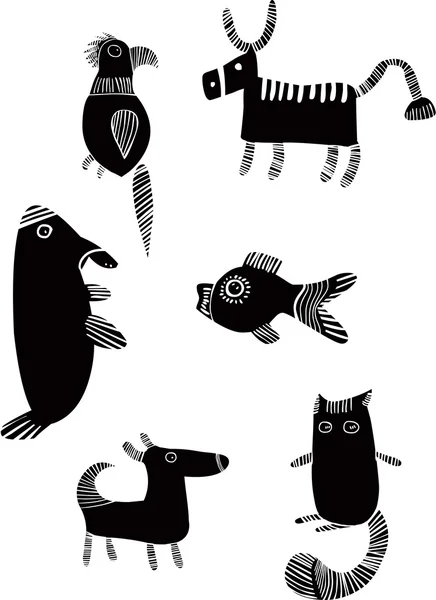 Set of funny black animals — Stock Vector