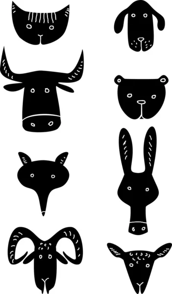 Divertidas cabezas de animales — Vector de stock