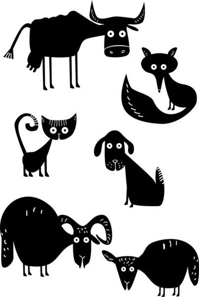 Funny animal silhouettes — Stock Vector