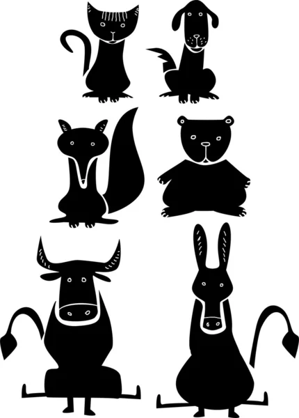 Silhouettes d'animaux drôles — Image vectorielle
