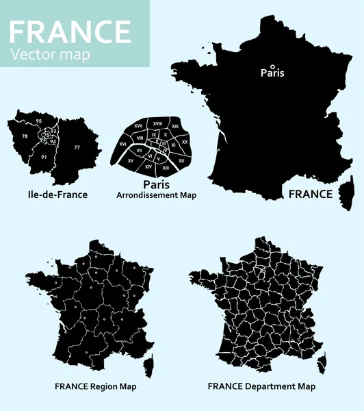 Mapas de Francia — Vector de stock