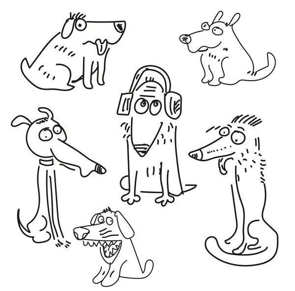 Coleção Desenhada Mão Cães Engraçados — Fotografia de Stock