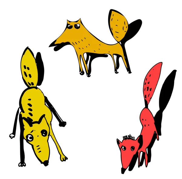 Illustration Set Funny Cartoon Foxes —  Fotos de Stock