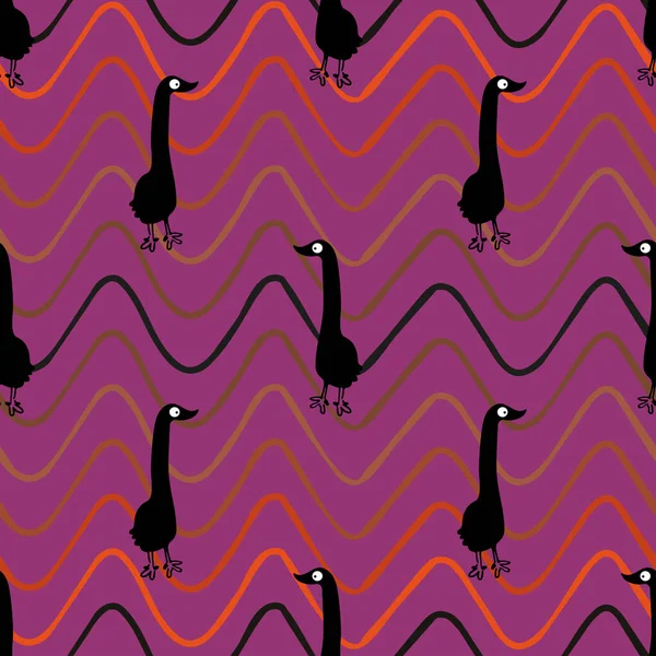 Seamless Pattern Funny Cartoon Ducks — Stockfoto