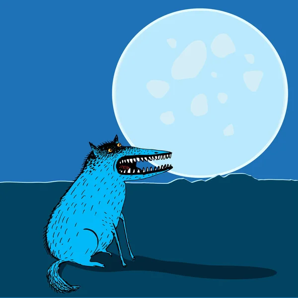 Ilustración Lobo Chistoso Aullando Luna — Vector de stock