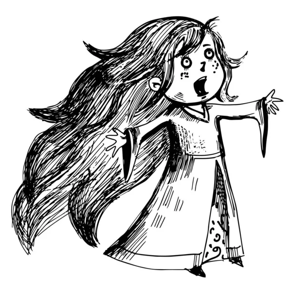 Singing Girl Long Hair Cartoon Illustration — Stock Photo, Image