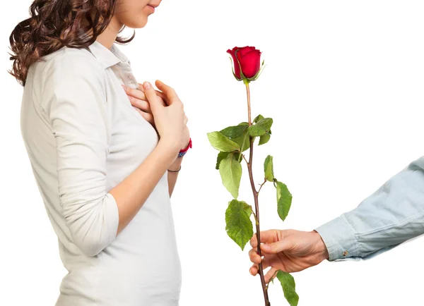 Presented a rose to girl — Stock Photo, Image
