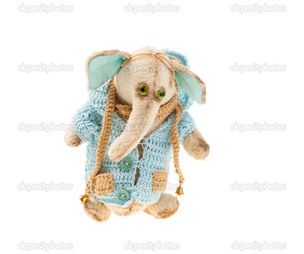 Plush elephant in a knitted jacket