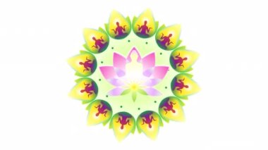 Dönen nilüfer çiçeğinin mandala şeklinde sembolik tasviri. Video döngüye girdi ve bir alfa kanalı içeriyor. Şeffaf arkaplan. 