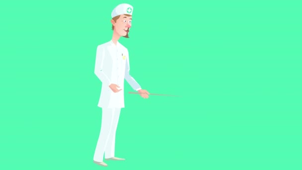 Cartoon Video Van Een Arts Die Een Verklarende Lezing Anatomische — Stockvideo