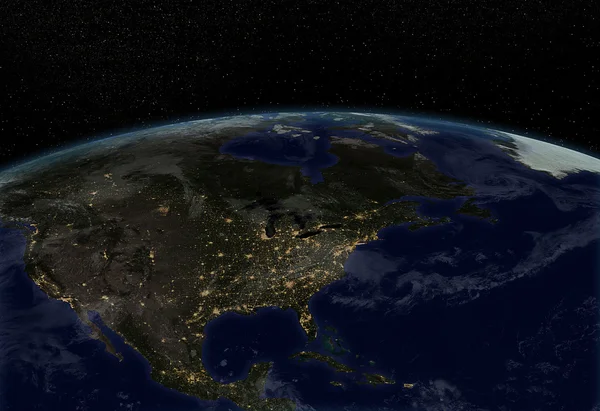城市之光-北美地区。这幅图像由美国国家航空航天局提供的元素 — 图库照片
