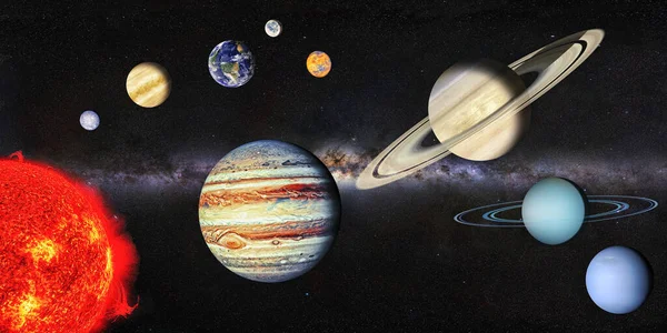 Solar System Illustration Sun Planets Moon — Stock Photo, Image