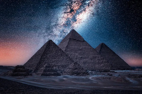 Piramidi Giza Notte Egitto — Foto Stock