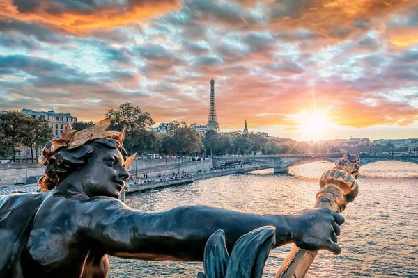 Ponte Alexandre Iii Paris Pôr Sol — Fotografia de Stock