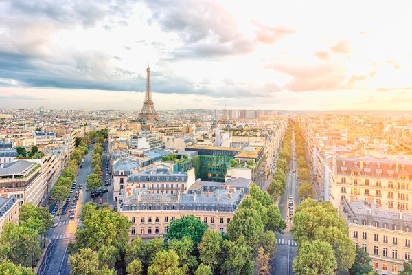 Parijs Stad Panorama Bij Zonsondergang — Stockfoto
