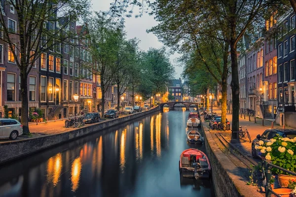 Amsterdam Stad Avond Nederland — Stockfoto