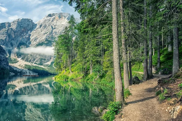 Lago Braies Pragser Wildsee Alto Adige Italia — Foto Stock