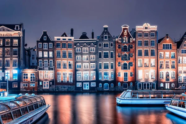 Amsterdam Ciudad Por Noche Países Bajos —  Fotos de Stock